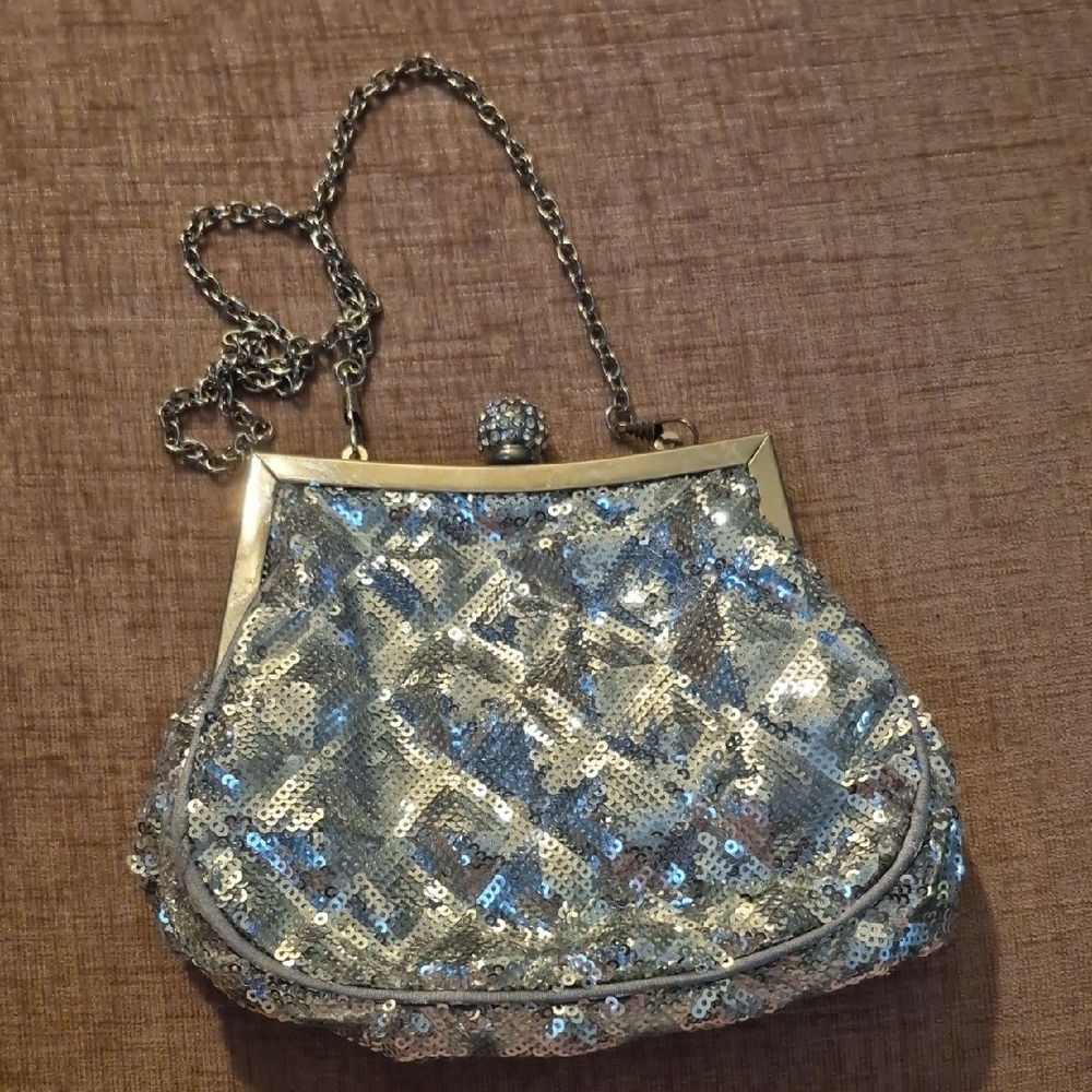 Elegant Silver Sequin Evening Bag